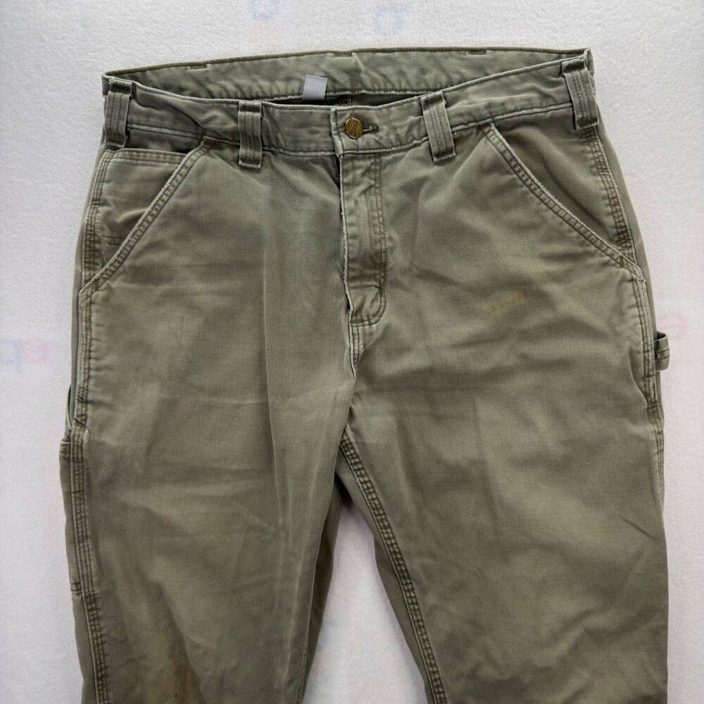 Carhartt work Pants Mens 34X30 Olive army green carpenter b324 arg distressed